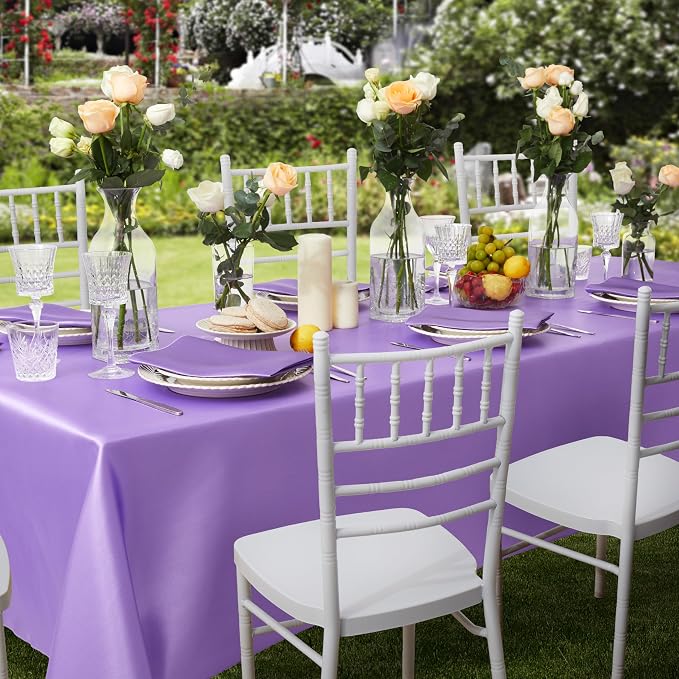6 Pack Square Satin Table Cover Silkly Soft Table Cloth, Satin Dining Table Cloths for Wedding Banquet Table Decoration, Dining Room, Indoor and Outdoor Use, 52 x 52 Inches, Light Purple
