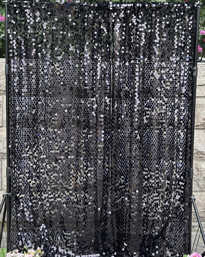 9FTx10FT Black Sequin Backdrop 1 Panel,18MM Large Sequins Backdrop,Glitter Sparkle Photography for Party Wedding Birthday Wall Decor