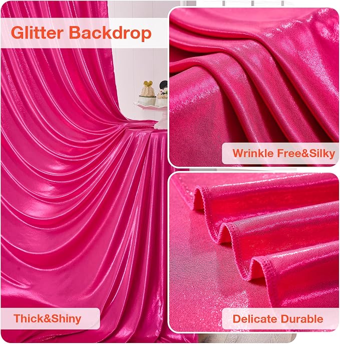 40x10 ft Wrinkle Free Hot Pink Sequin Backdrop Curtain for Parties-Thick Not Fall-Off Glitter Fuchsia Backdrop Drapes-8 Panels 5x10ft Shimmer Photo Back Drop Cloth for Wedding Birthday Photography