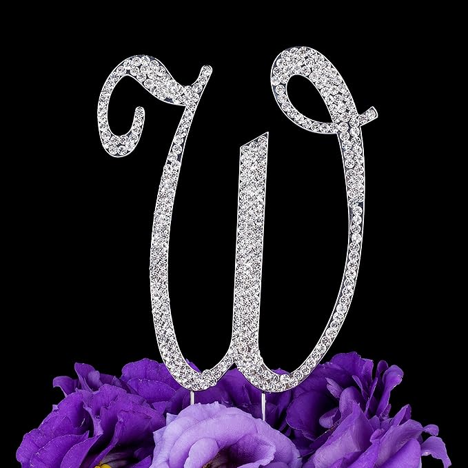 LOVENJOY Gift-Boxed 3.7" Rhinestone Letter W Cake Topper Initial