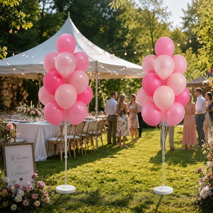 2 Sets Champagne Gold Balloon Stand Kit-Balloon Column Holder with Metallic Rose Balloons for Birthday, Wedding,Baby Shower,Graduation,Anniversary Party Decorations Centerpiece（Blossom Pink）