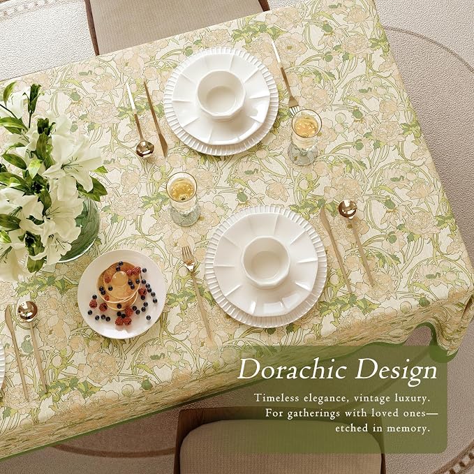 French Linen Tablecloth Square, Vintage Floral Table Cloth, Waterproof Table Cover for Picnic Dining Party Wedding, Sage Green, 55x55''