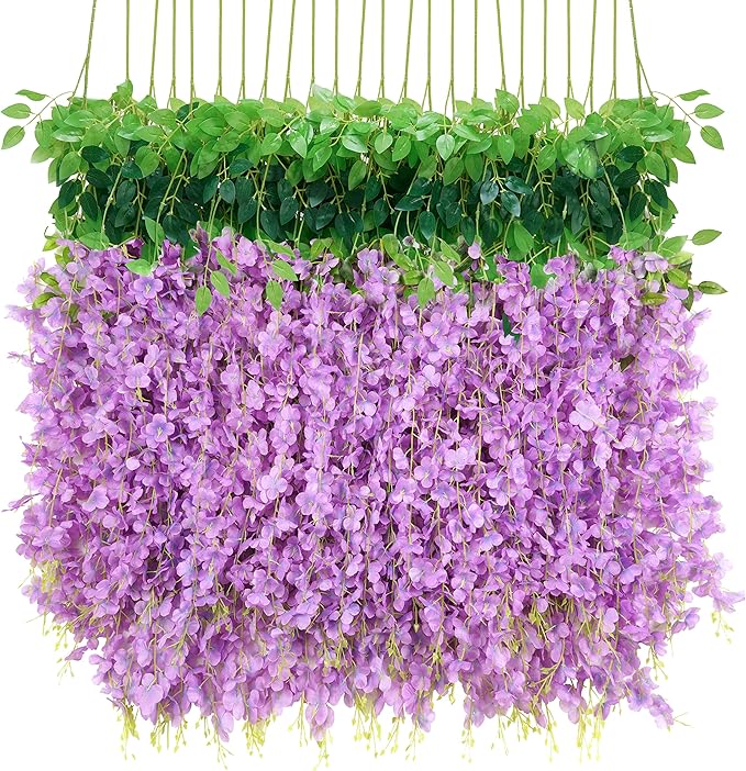 BLEUM CADE 36Pcs Purple Fake Wisteria Hanging Flowers, 3.6Ft/Pcs Artificial Wisteria Garland, Hanging Flowers for Wedding Party Home Backdrop Wall Decoration