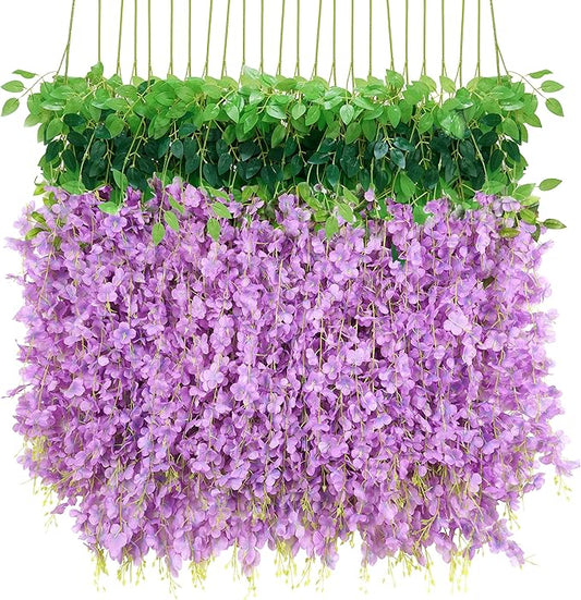 BLEUM CADE 36Pcs Purple Fake Wisteria Hanging Flowers, 3.6Ft/Pcs Artificial Wisteria Garland, Hanging Flowers for Wedding Party Home Backdrop Wall Decoration