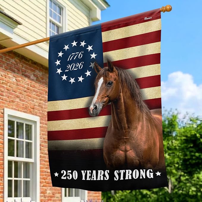FLAGWIX American 250 Years Strong Horse Flag - Polyester Double-sided Yard Flags For Outside House Flag (29.5" x 39.5") - 4th of July Decorations for Home Yard Garden Decor Banner, Gifts For Men Women