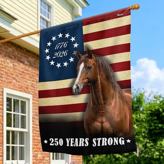 FLAGWIX American 250 Years Strong Horse Flag - Polyester Double-sided Yard Flags For Outside House Flag (29.5" x 39.5") - 4th of July Decorations for Home Yard Garden Decor Banner, Gifts For Men Women