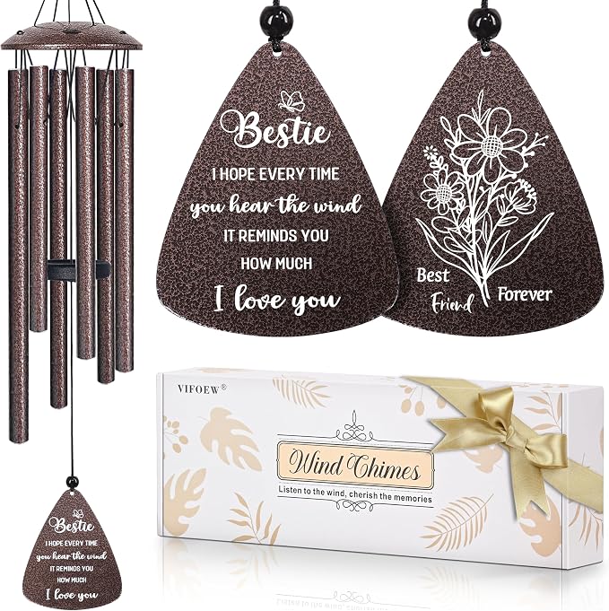 Bestie for Women, 32" Bronze Wind Chimes, Best Friend Birthday Gifts for Women, Friendship Gift for Birthday, Unique Bestie Gift Ideas for Woman Female Bestfriend BFF, Home Decor
