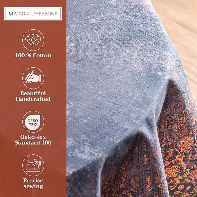Maison d' Hermine Table Cloth Round Table 100% Cotton 69 Inches Fall Tablecloth Reusable Everyday Use for Thanksgiving Christmas Decorations Dining Farmhouse Party (Imperfection)