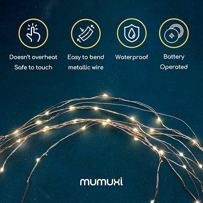 MUMUXI 24 Pack 7.2ft Fairy Lights Battery Operated String Lights, 20 Mini Battery Powered LEDs for Centerpiece Table Decorations, Wedding Party Bedroom Mason Jar Christmas, Warm White