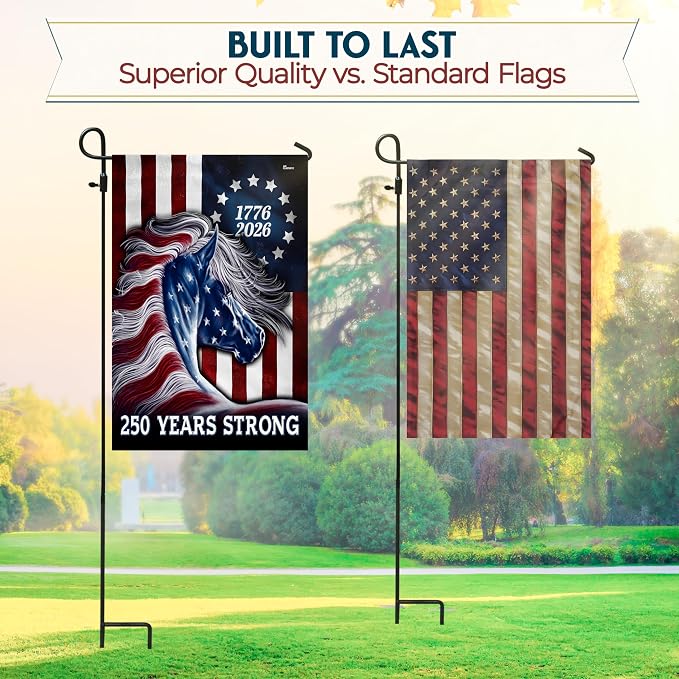FLAGWIX American 250 Years Anniversary Horse Flag - Polyester Double-sided Garden Flags For Outside (11.5" x 17.5") - 4th of July Decorations for Home Yard Farm Garden Decor Banner