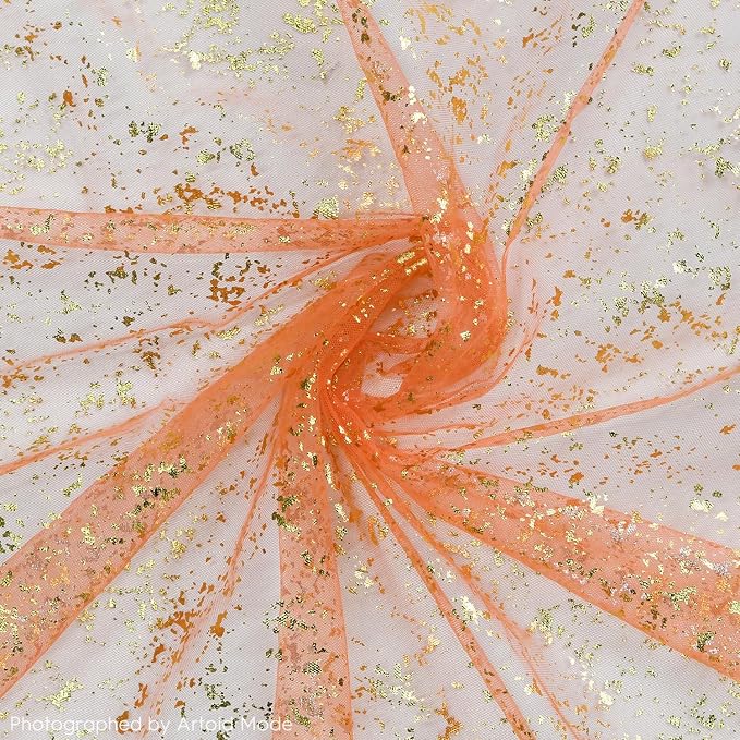 Artoid Mode Orange Gold Gauze Table Runner 59x120 Inch 10FT, Glitter Metallic Foil Sheer Dining Wedding Anniversary Holiday Table Decor for Home Party