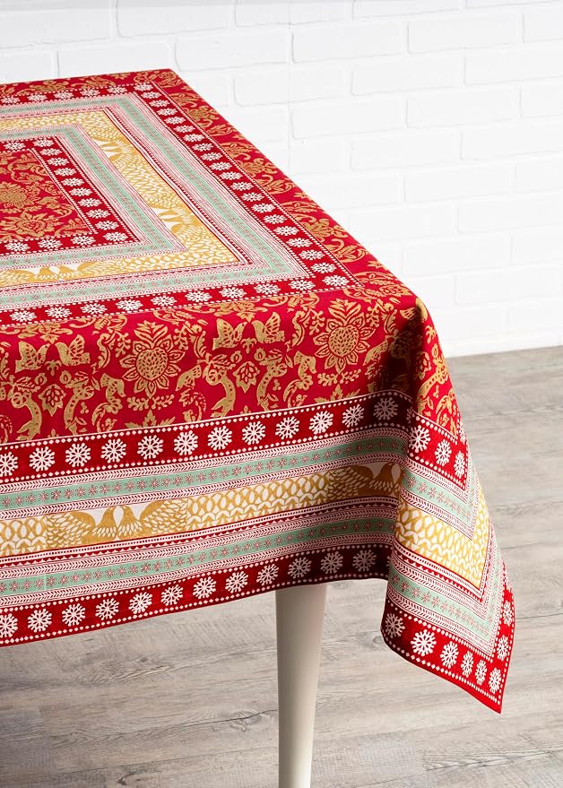 Maison d' Hermine Table Cloth Rectangle Table 100% Cotton 60 x 108 Inches Fall Tablecloth Reusable Everyday Use for Thanksgiving Christmas Decorations Dining Farmhouse Party (Sofia)