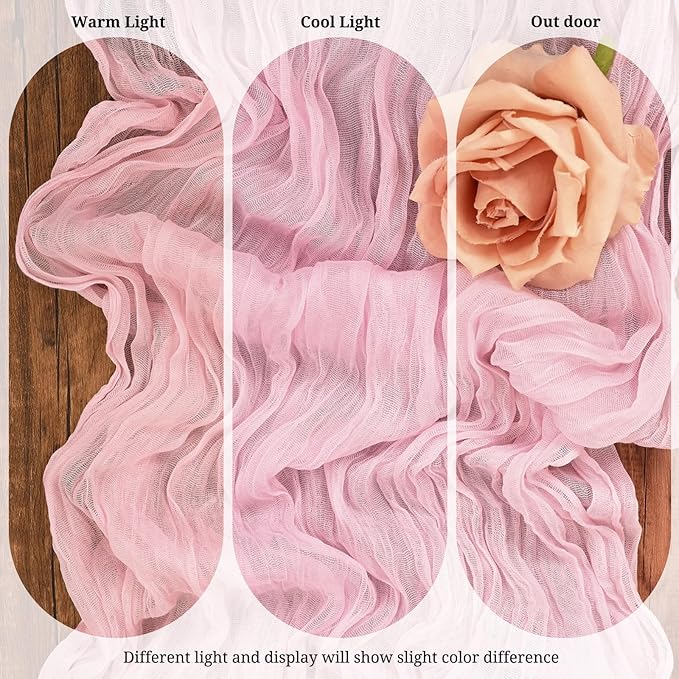 10 Pack Light Pink Cheesecloth Table Runner 17x108 Inch Semi Sheer Boho Gauze Cheese Cloth Table Runners, for Wedding Bridal Shower Birthday Party Home Decor Garden Farmhouse