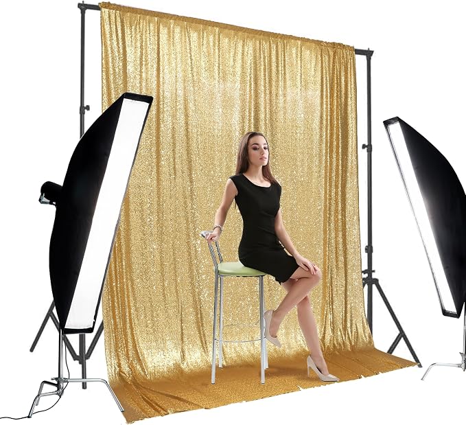 PartyDelight Gold Sequin Backdrop 10x10ft 4 Inch Rod Pocket | Dense 3mm sequins on mesh backing with 4 inch rod pocket for large wedding walls group photos stages and reception displays