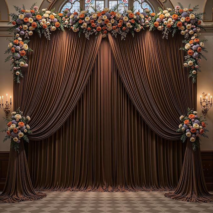 Dark Brown Backdrop Curtains-Wrinkle-Free Polyester Photography Drapes Party Curtain Background for Baby Shower Wedding Decorations- 32 X10FT