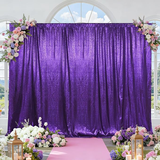 SquarePie 10x10ft Purple Sequin Backdrop for Photography, Satin-Backed Real Sequin Curtain, Enhanced Coverage Shimmering Background with 4" Rod Pocket for Wedding, Birthday, Party Decor, 1 Panel