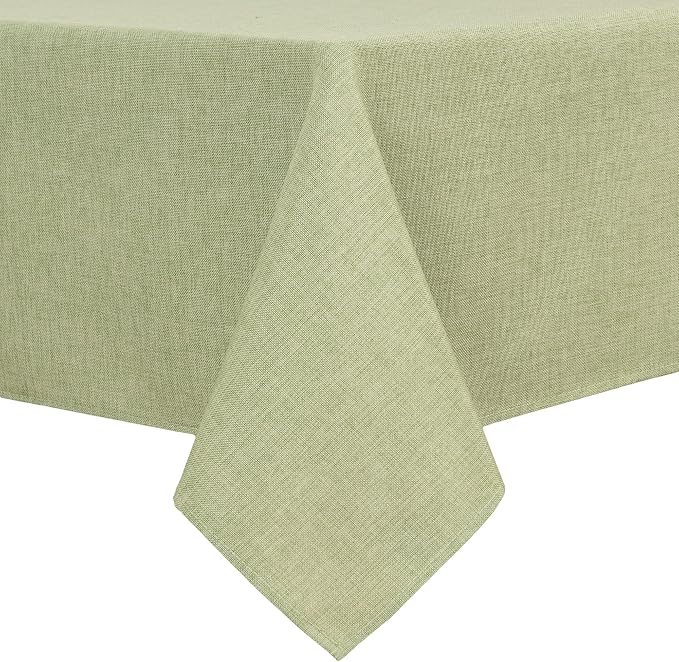 Hiasan Faux Linen Rectangle Tablecloth - Wrinkle and Stain Resistant Washable Table Cloth for Kitchen Dining Room Holiday Table Cover for Dinner, Green, 30 x 60 Inch