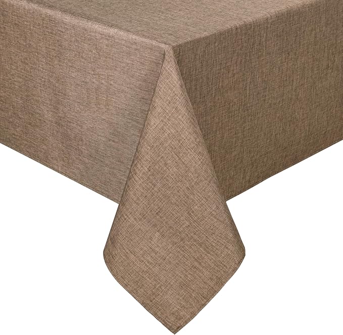 Hiasan Faux Linen Rectangle Tablecloth - Wrinkle and Stain Resistant Washable Table Cloth for Kitchen Dining Room Holiday Table Cover for Dinner, Khaki, 60 x 140 Inch