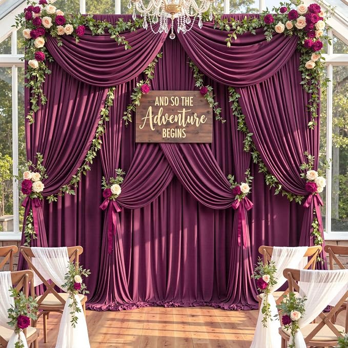 10ftx12ft Wrinkle Free Maroon Backdrop Curtain, 2 Panels 12FT Height Wedding Burgundy Backdrop Drapes, Silky Polyester Back Drop Cloth for Birthday Photography Background Party Backdrop Draping