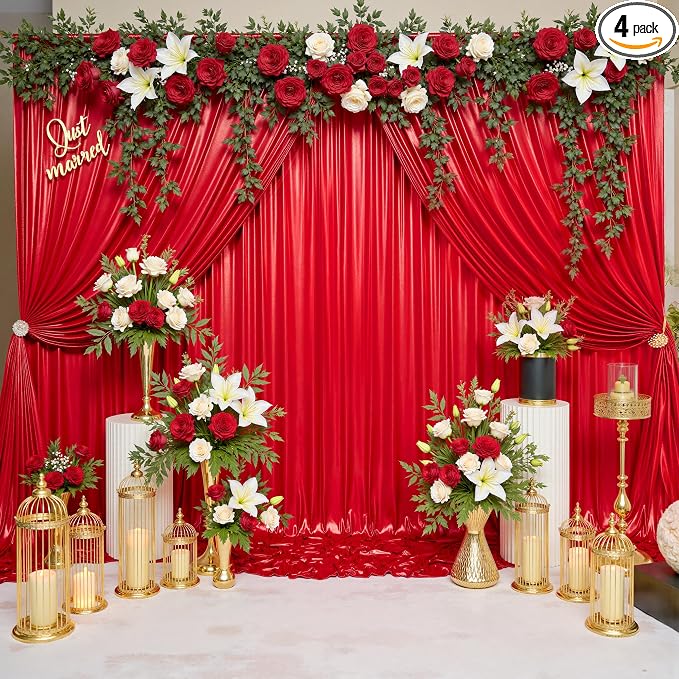 20x10ft Thick Red Glitter Backdrop Curtain Panels for Parties, Wrinkle Free Sequin Sparking Photo Backdrop Drapes, 4 Panels 5x10ft Shimmer Back Drop Cloth for Wedding Birthday Photography