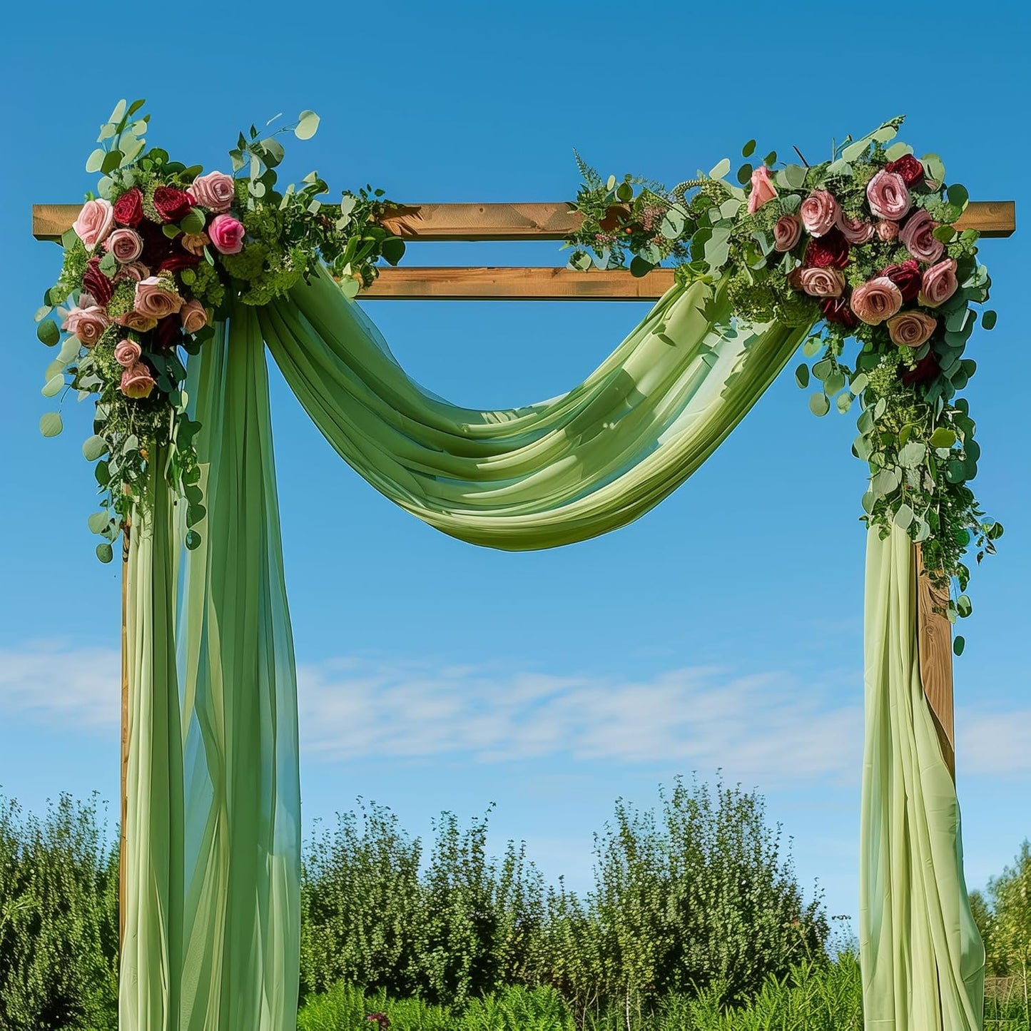 Wedding Arch Draping Fabric 3 Panels 28.7" x 20FT Sage Green Sheer Chiffon Backdrop Drapes for Wedding Ceremony Birthday Party Bridal Shower Outdoor Decoration