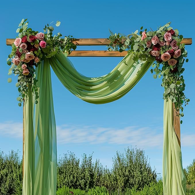 Wedding Arch Draping Fabric 2 Panels 28.7" x 20FT Sage Green Sheer Chiffon Backdrop Drapes for Wedding Ceremony Birthday Party Bridal Shower Outdoor Decoration