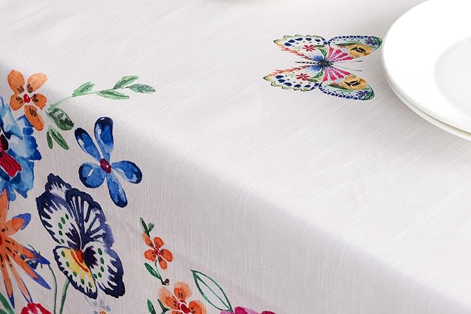 Maison d' Hermine Table Cloth Rectangle Table 100% Cotton 70 x 108 Inches Tablecloth Reusable Decorative for Dining Kitchen Room Farmhouse Party Home Hotel Spring Summer - Happy Florals - High Summer