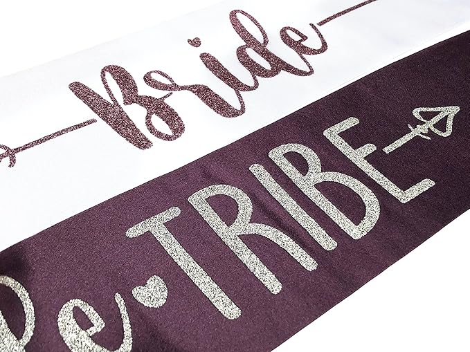 Bride Tribe 7pc or 10pc Satin Sash Set - Sophisticated & Fun Party Favors for Bachelorette Party, Bridal Shower & Wedding Party (Plum & Silver, 7pc Set)