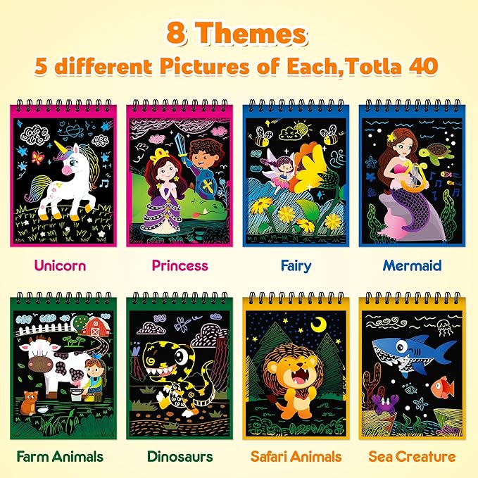 Mocoosy 24 Pack Scratch Art Party Favors for Kids Ages 4-8-12, Birthday Goodie Bag Stuffers, Rainbow Scratch Notebook Bulk, Coloring Books Art Craft Supplies Toddler Boy Girl Gifts Classroom Prizes