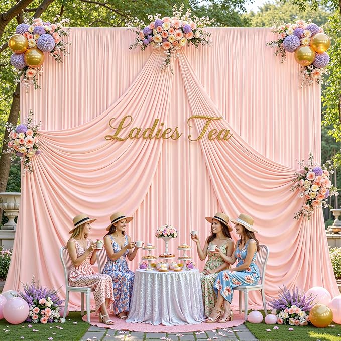 16x10FT Pale Pink Backdrop Curtains for Wedding Parties, Wrinkle Free Polyester Photography Backdrop Drapes for Wedding Baby Shower Birthday Parties Stage Background Stand Decorations 4x10ft,4 Panels