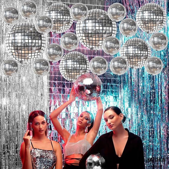 KatchOn, Silver Disco Ball Balloons - 32 Inch, Pack of 20 | Shiny Disco Ball for Disco Party Decorations | 4D Disco Balloons for Disco Bachelorette Party Decorations | Mamma Mia Party Decorations