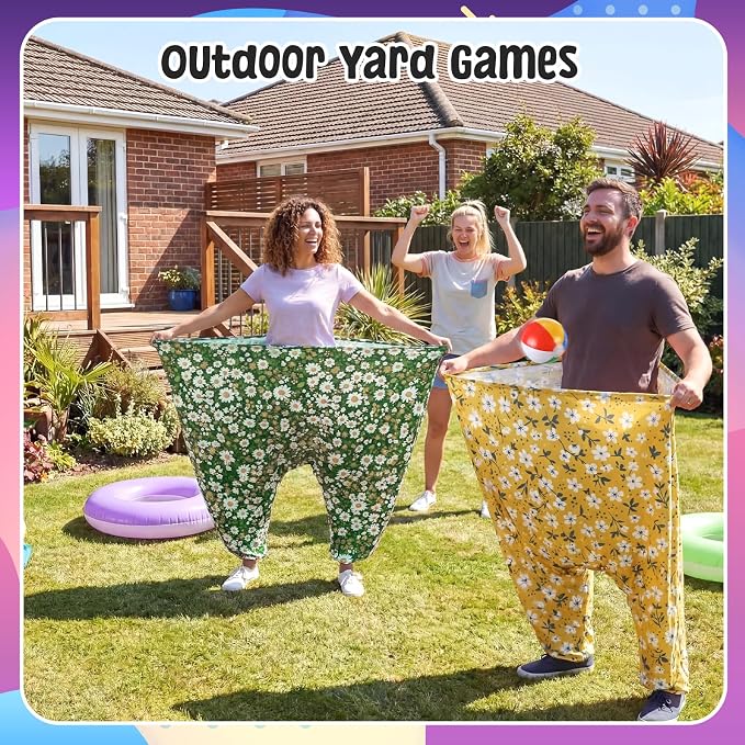 4 Pack Granny Pants Yard Game Set Giant Pants Game with 16 Bouncy Balls and 4 Pumps Floral Pattern Funny Outdoor Games for Adults Family Reunion Backyard Party Team Building Field Day Lawn Camping