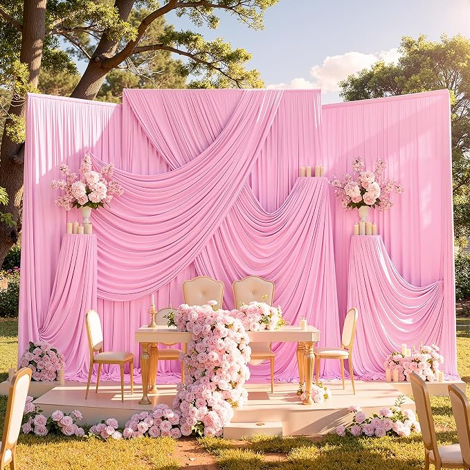 40ftx10ft Pink Backdrop Curtains for Parties, Wrinkle Free 8 Panels Silky Polyester Photo Backdrop Drapes Back Drop Cloth for Wedding Birthday Photography Baby Shower Decor