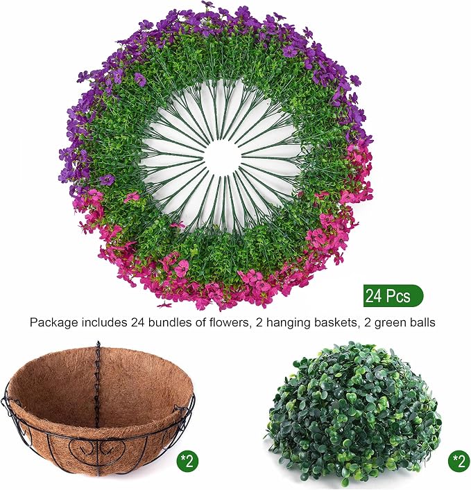 HyeFlora 2 Set Artificial Outdoor Flowers Hanging Basket, Faux Hanging Plants for Outside Spring Decoration, Fake Silk UV Resistant Look Real Daisy for Porch Patio Home Decor