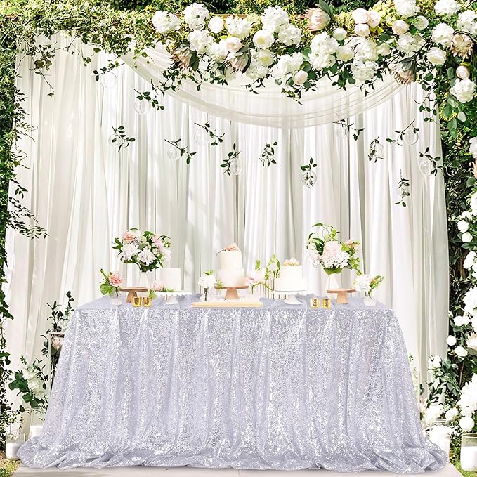QueenDream Silver Sequin Tablecloth 90x90 Inch Gillter Table Cloth for Birthday Wedding Home Party Decorations