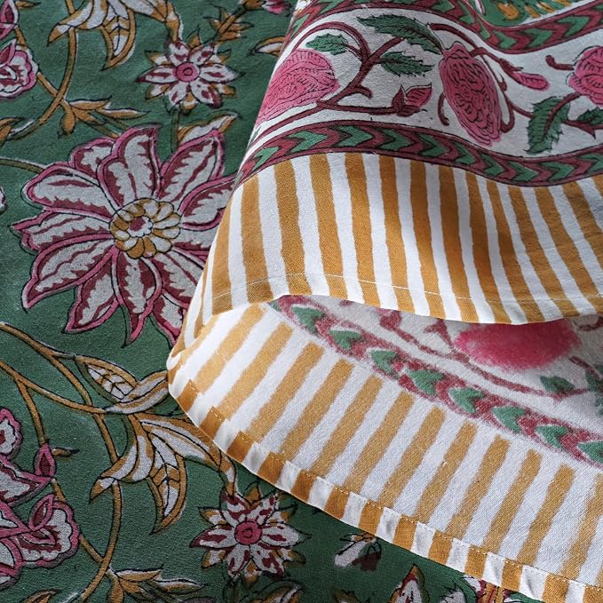 Ridhi Round Tablecloth Hand Block Print 100% Cotton Reusable Hunter Green 60 Inch Table Cover Decorative Everyday Use for Dining, Home, Party, Wedding, Farmhouse, Party Gift for Spring, Mother's Day