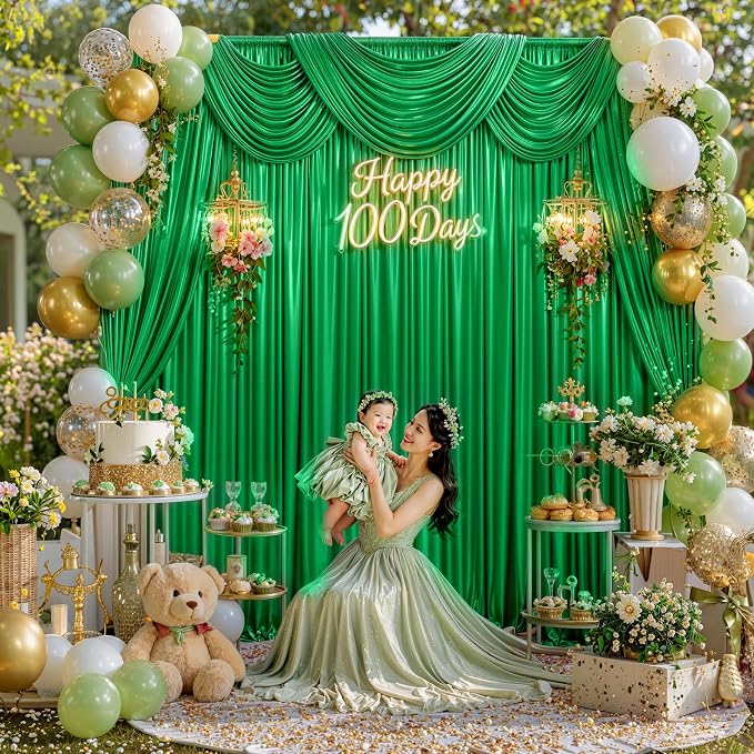 10x10FT Green Sequin Backdrop Curtain for Party - 2 Panels 5x10FT Wrinkle-Free Shimmer Drapes for Birthday, Wedding, Christmas, Decorations & Photography