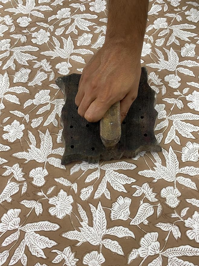 Ridhi Block Print Round Oak Brown Reusable Tablecloth 100% Cotton 60" Inch Decorative Table Cover eveyday Dining, Home, Party, Wedding, Farmhouse Gift for Spring, Easter, Valentine