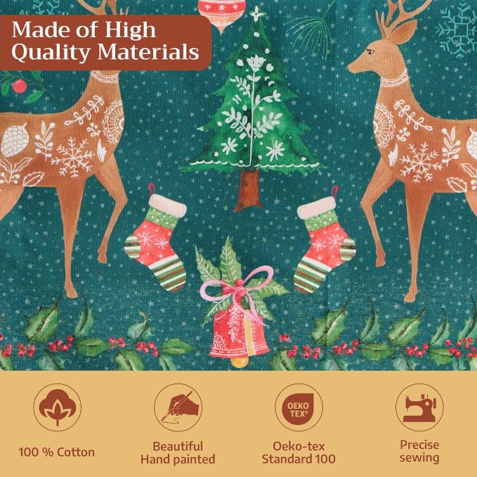 Maison d' Hermine Table Cloth Rectangle Table 100% Cotton 70 x 108 Inches Fall Tablecloth Reusable Everyday Use for Thanksgiving Christmas Decorations Dining Farmhouse Party (Hygge Christmas)