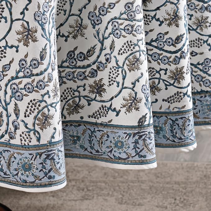 Ridhi Round Tablecloth Hand Block Print 100% Cotton Reusable Baby Blue Eyes 120 Inch Table Cover Decorative Everyday Use for Dining, Home, Party, Wedding, Farmhouse Gift for Spring, Mother's Day
