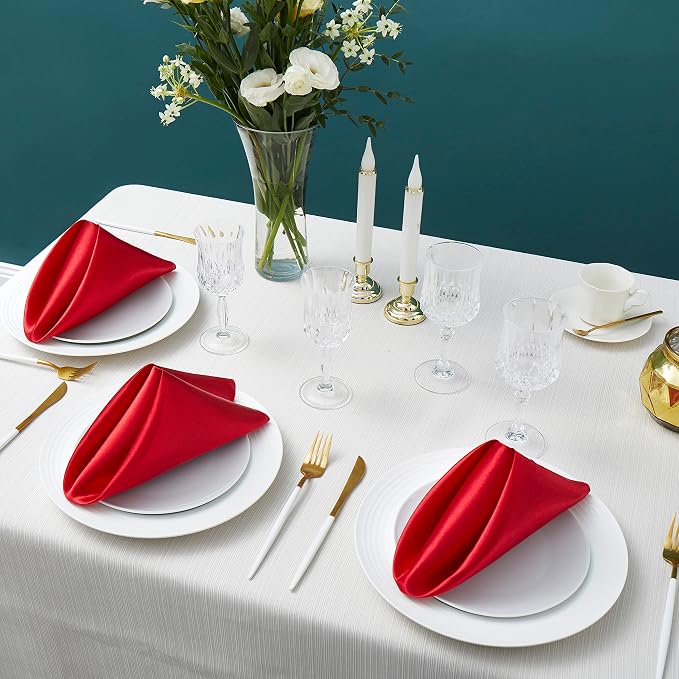 50 Pack Square Satin Dinner Napkins, 20x20 Inches Silky Soft Smooth Table Cloth Napkins for Restaurant Weddings Banquet Party Decoration, Red