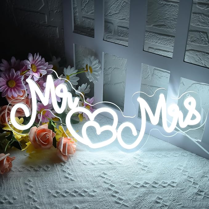 Mr and Mrs Neon Sign for Wall Decor,Neon Wedding Signs for Reception,Mr and Mrs Sign for Wedding Decorations,Wedding neon sign for Engagement Party，Anniversary,Valentine's Day,15.7 * 8.7 inch(D251)