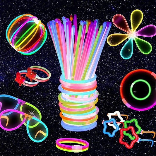 PartySticks Ultra Bright Bulk Party Supplies - Glow in The Dark Glow Sticks with Eye Glasses, Bracelets, and Connectors - Light Up Halloween 4th of July Party Favors