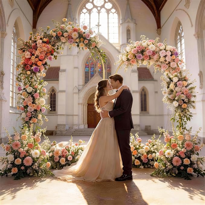 Toolterritary Metal Arch Backdrop Stand Set of 2, 8FT+ 6.6FT Balloon Arch Stand, Gold Wedding Arch Frame with Stable Base, Arch Backdrop for Party Birthday Baby Shower Graduation Decor