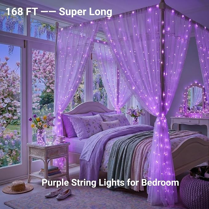 JMEXSUSS 600 LED Purple Christmas Lights Outdoor Indoor, 168ft Purple LED Christmas Tree Lights Plug in, Deep-Violet Fairy String Lights for Outside Patio Fireplace Party Xmas Decorations