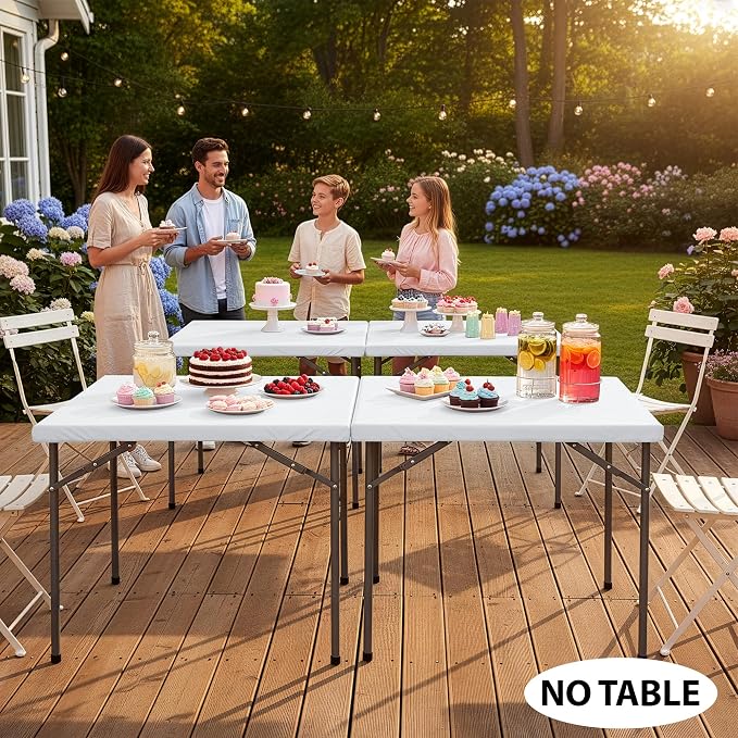 LUSHVIDA 2 Packs Vinyl Card Tablecloth with Flannel Backing 48x48 inch - Waterproof Plastic Picnic Table Cover for Square Folding Table Cloth with Elastic Corners, White