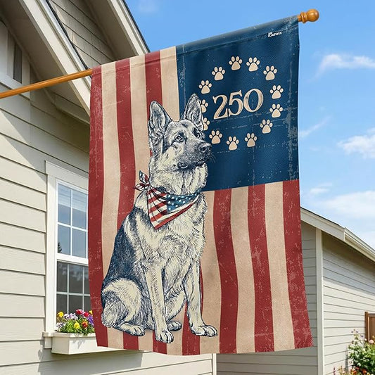 FLAGWIX American 250 Anniversary German Shepherd Flag - Polyester Double-sided House Flags For Outside (29.5" x 39.5") - 4th of July Decorations for Home Yard Garden Decor Banner, Gifts For Men Women