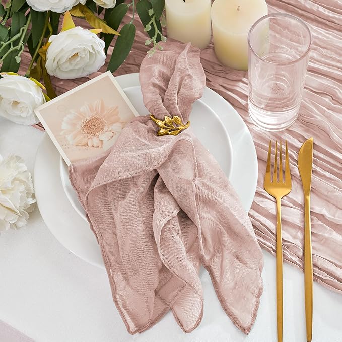 24 Pack Cheesecloth Napkins 20"x20" Dusty Pink Boho Gauze Cheese Cloth Napkins Bulk Rustic Dinner Table Decor for Wedding Bridal Baby Shower Party