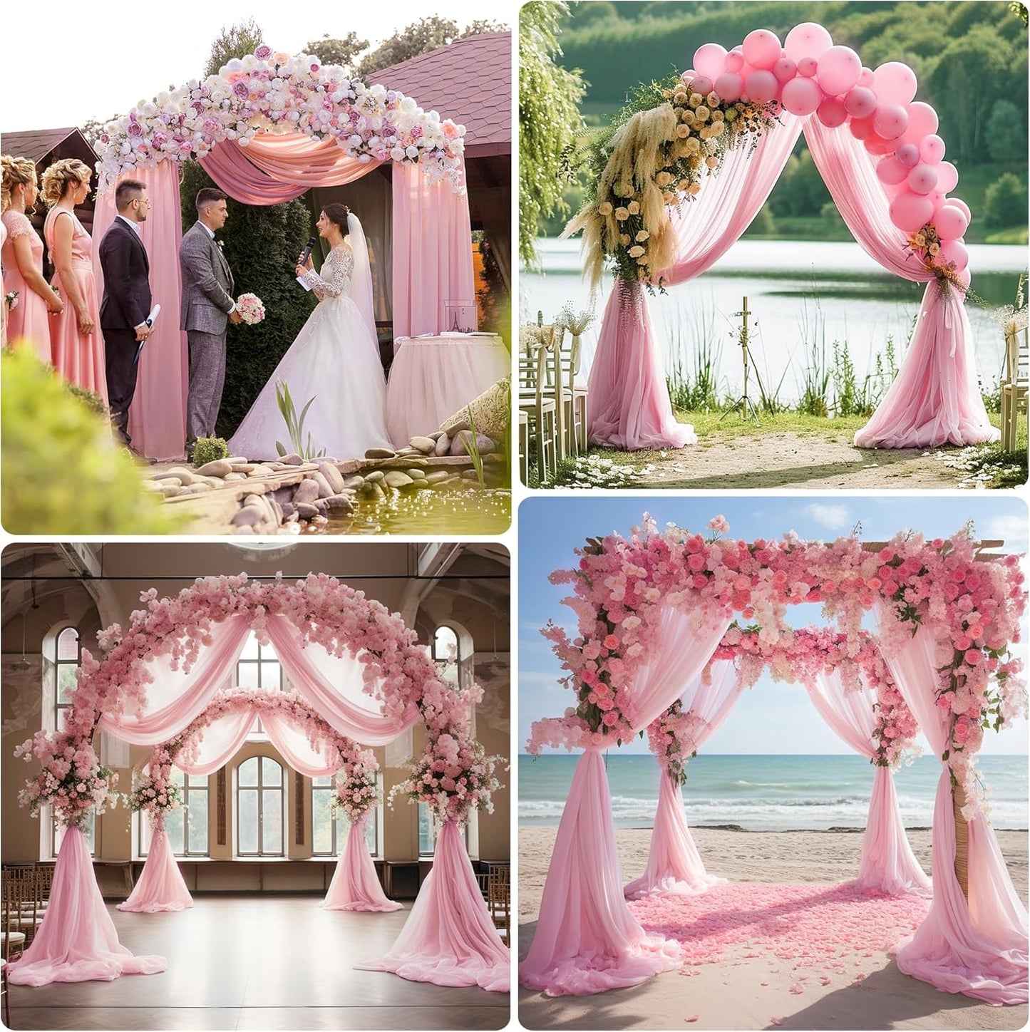 Wedding Arch Draping Fabric 3 Panels 28.7" x 20FT Blush Pink Sheer Chiffon Backdrop Drapes for Wedding Ceremony Birthday Party Bridal Shower Outdoor Decoration
