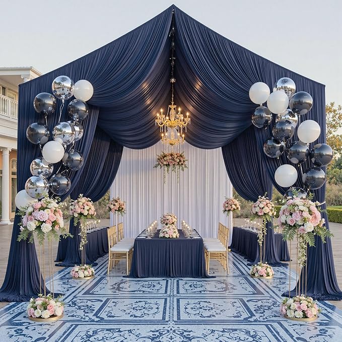 20ftx40ft Navy Blue Ceiling Curtain for Wedding Parties – 4 Panels Wrinkle-Free 40 FT Long Tent Draping Curtains for Wedding, Birthday & Theme Parties, 40ft Height with Rod Pocket